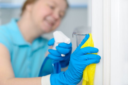 Professional carpet cleaning equipment treating a stained carpet